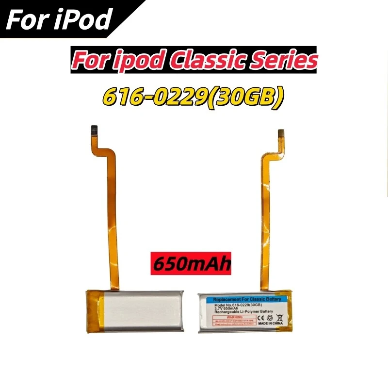 For iPod Classic 6th 7th Video 5th A1136 A1238 30/60/80/160GB 3.7V 650/850mAh Li-Polymer Battery 616-0232 616-0229 Replacement