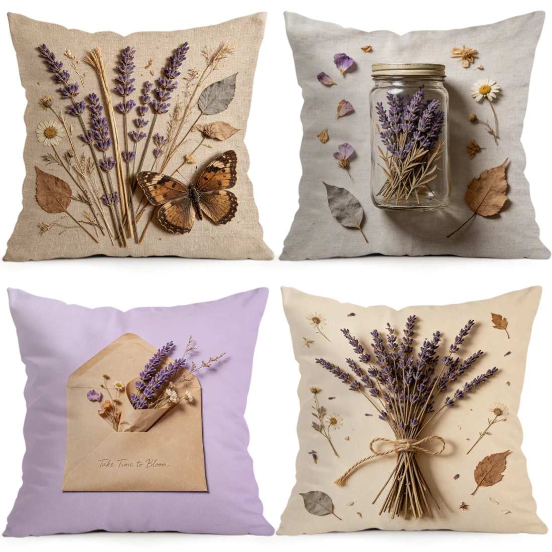 Flower Specimen Lavender Pillowcase Printed Polyester 40/45/50cm Throw Pillowcover Decorative Sofa Cushion Pillowslip Home Decor