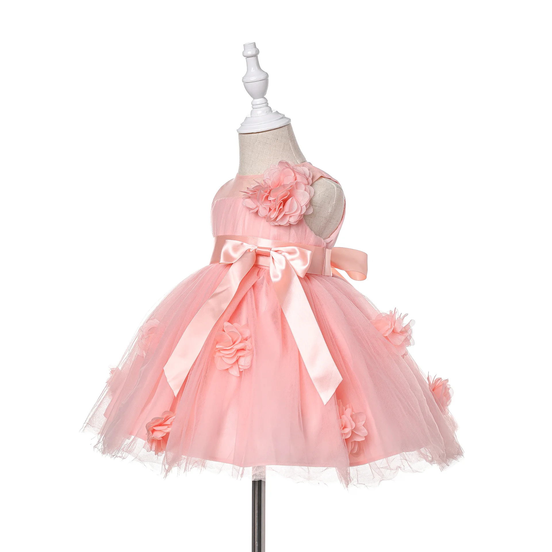 0-24M Baby Girls Dress Pink Birthday Party Weddings Ball Baby Girls Vestidos Formal White Baby Girl Clothes RBF184045