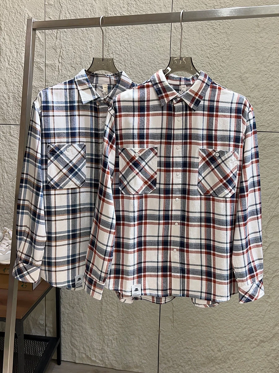 

Retro Japanese Style Comfortable Pure Cotton Long Sleeve Shirt for Men Loose Weave Plaid Casual Fashionable Autumn Top