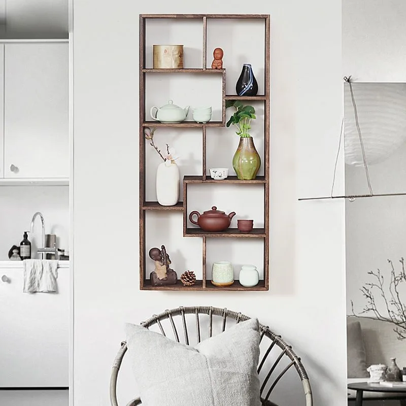 Solid wood Duobao Pavilion ornament, multi-layer lattice frame, Bogu frame, tea cup storage rack, purple sand teapot