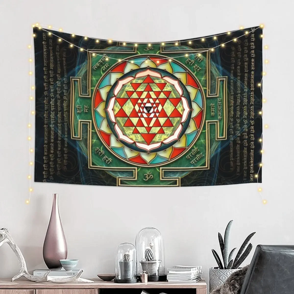 Maha Lakshmi (Laxmi) Mantra & Shri Yantra - Wealth Giving Tapestry Anime Decor Wall Hanging Decor Decoration For Rooms Tapestry