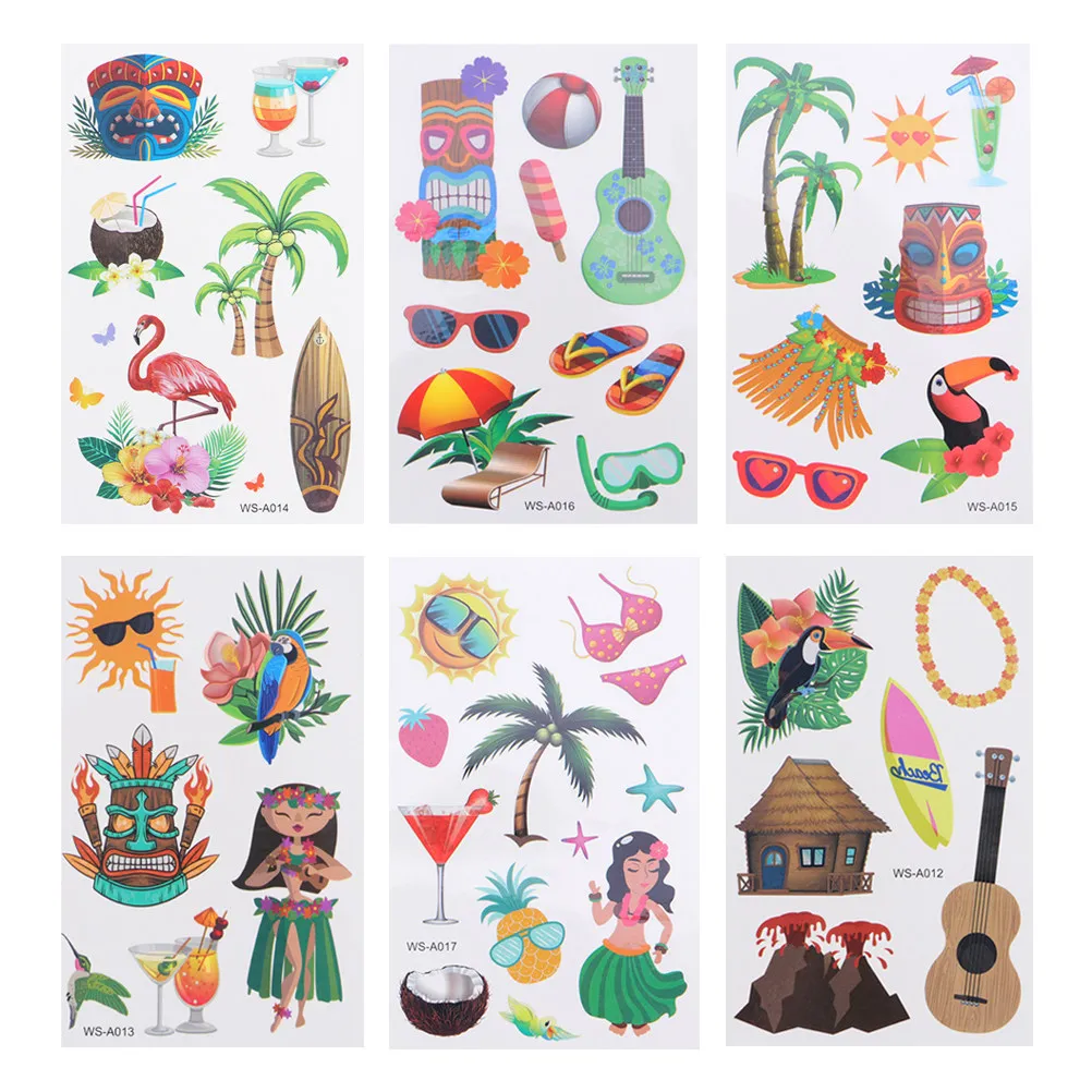 

6 Sheets Fashion Sticker Makeup Body Stickers for Kawaii Waterproof Hawaii Beach
