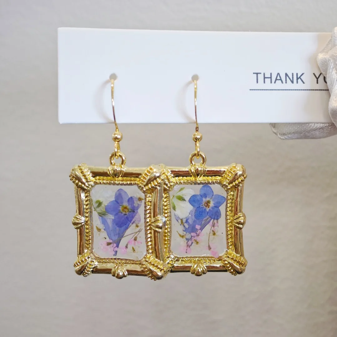 

3204 оптовая продажа, дизайн, винтажная рамка, картина маслом, стиль сушеных цветов, образцы растений, серьги ручной работы, подарок на Рождество и день рождения