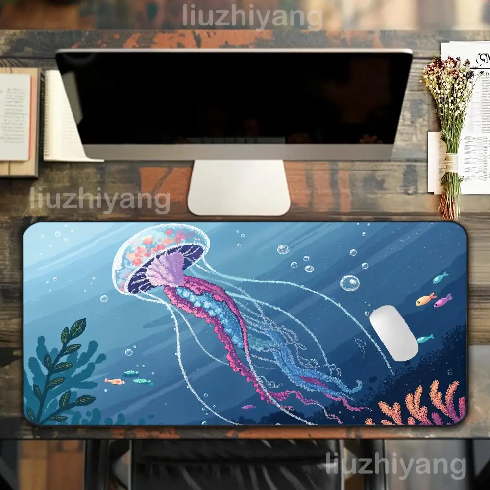 

1 шт. коврик для мыши с дизайном медузы, большой коврик для компьютерной офисной игры, настольный коврик XXL, резиновые противоскользящие прошитые коврики для клавиатуры, длинные настольные коврики