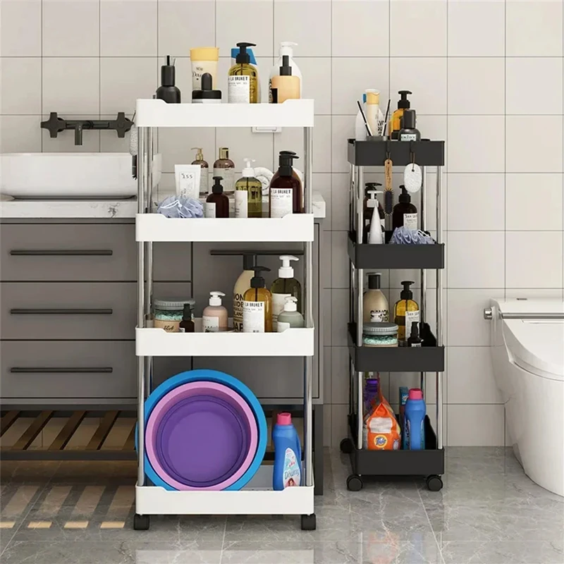 Multi Story Mobile Storage Racks in The Kitchen and Bathroom, Suitable for Storing Small Carts in Narrow Gaps, Saving Space