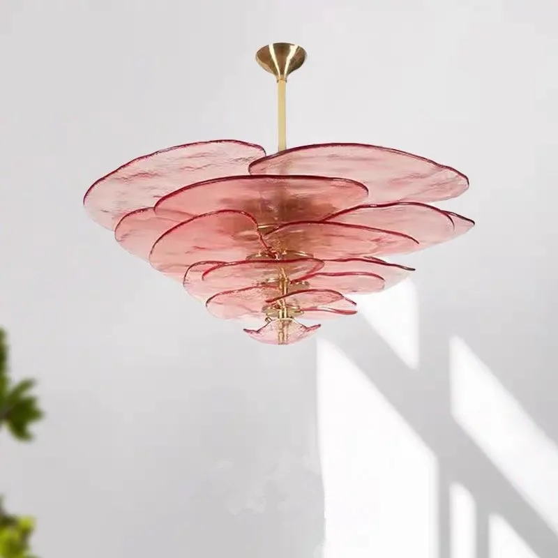 Image of 2025 Rosa Italienischer Kronleuchter im französischen Retro-Stil, Schlafzimmerbeleuchtung für Wohn- und Esszimmer, amerikanische Glaslampe, Luxusausführung