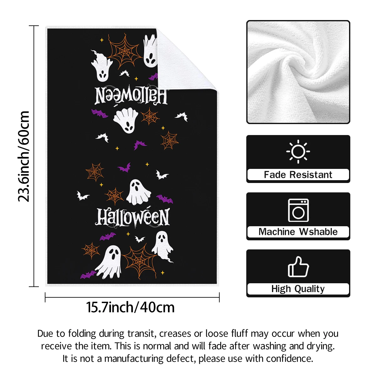 2pcs Halloween Kitchen Towels Spooky Ghost Bat Spider Web Print Absorbent Multi‑Purpose Tea Towels Cleaning Dish Cloths