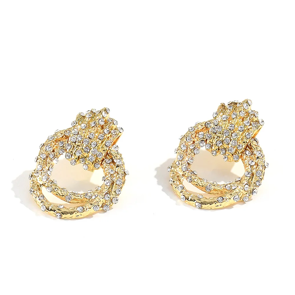 Cross-border fashion simple geometric irregular earrings diamond-encrusted alloy retro niche high-end earrings wholesale