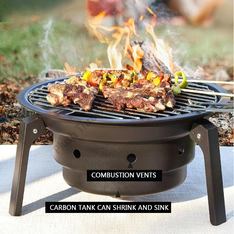 

Outdoor Barbecue Portable Outdoor Portable Simple Foldable Round Barbecue Camping Heating Stove Household Grill