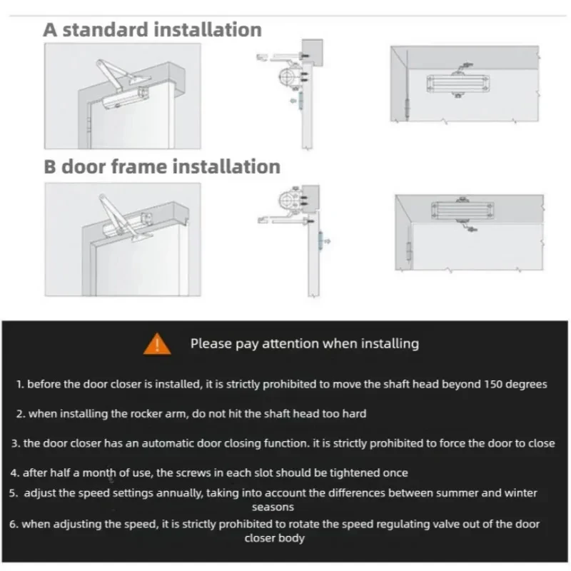 Heavy Duty 45-60KG Hydraulic Automatic Door Closer, Adjustable Speed & Positioning, Anti-Collision Safety Door Protector for Res