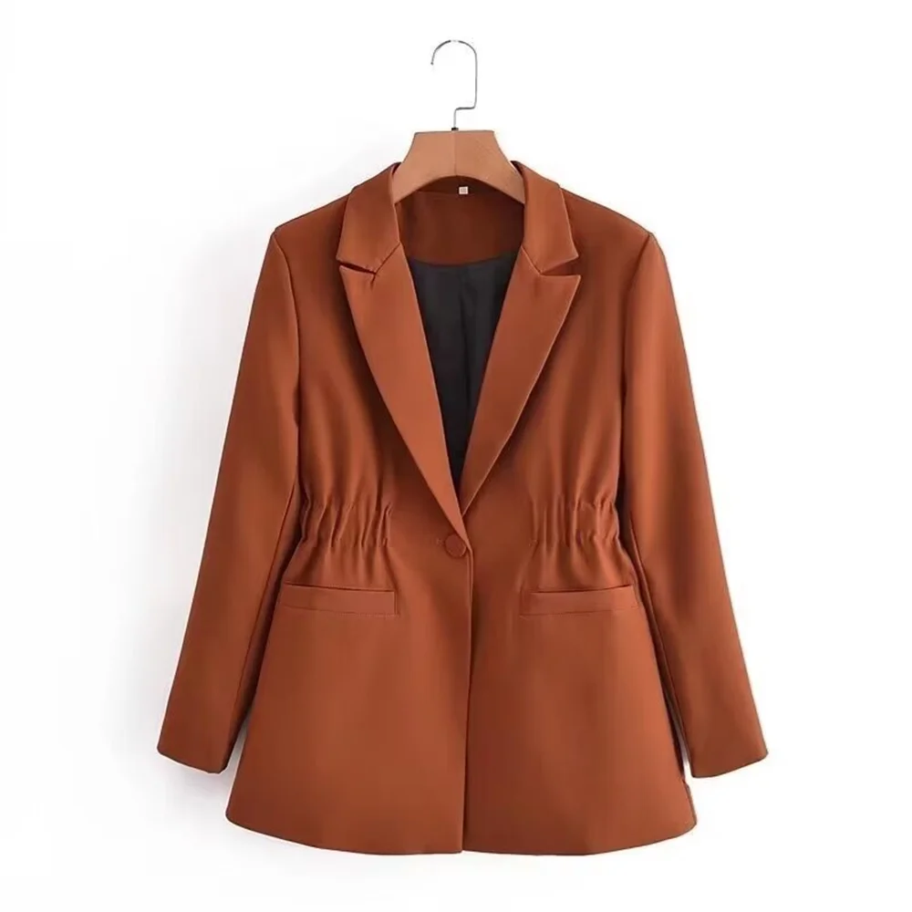 PB&ZA 2024 Spring New Women\'s Style Commuting Versatile Elastic Waist Design Slim Fit V-neck Suit Coat