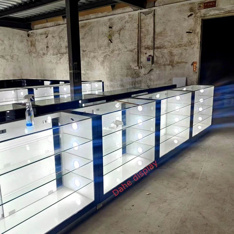 

custom.Popular Smoke Shop Counter Design Glass Showcase Display Cases Cigar Shelves 3 Shelves Glass Display