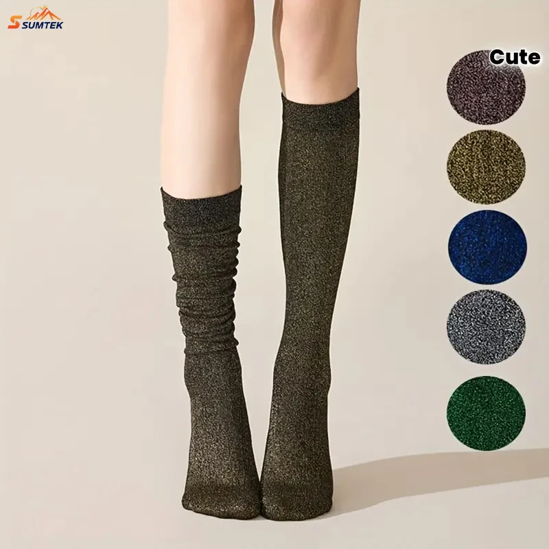 

Women's Girls Glitter Slouch Sparkle Scrunch Socks - Cute Knee High Boot Novelty Long Knit Stacked Sock Material,Comfortable Fit