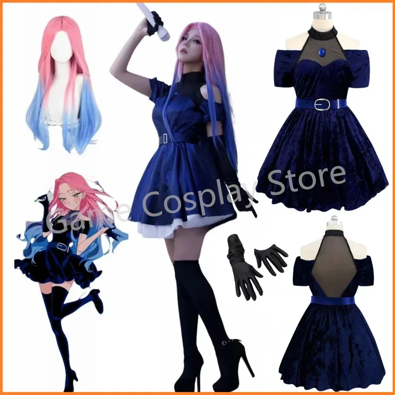 

Mizi Cosplay Costume Wig Fancy Dress Halloween Party Roleplay Performance Clothes Blue Velvet Outfit Anime Cosplay Presale