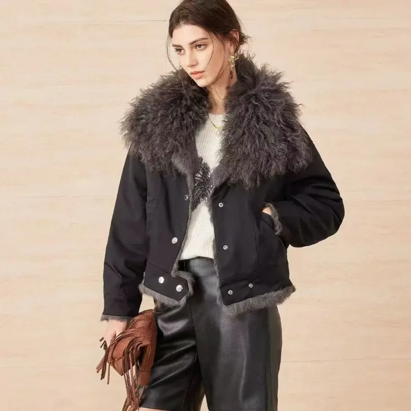 2026 piel de conejo, con pelo integrado en ambos lados, nuevo cuello de lana toka de invierno para mujer, chaqueta parker juvenil