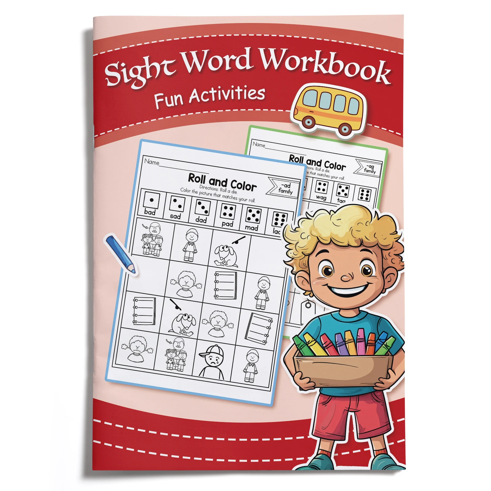 English Words Coloring Book for Kids, Cute Cartoon Patterns, Preschool Early Learning Activity Book, Fun English Learning