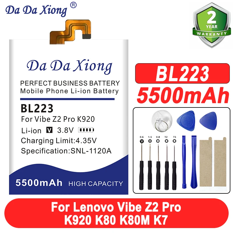 

Высококачественная резервная батарея DaDaXiong для Lenovo Vibe Z2 Pro K920 K80 K80M K7 BL223 5500 мАч, высококачественная батарея для мобильного телефона