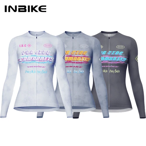INBIKE-Camiseta de ciclismo para mujer, ropa de ciclismo transpirable de manga larga, camisetas de secado rápido para bicicleta de carretera con bolsillos, primavera y verano