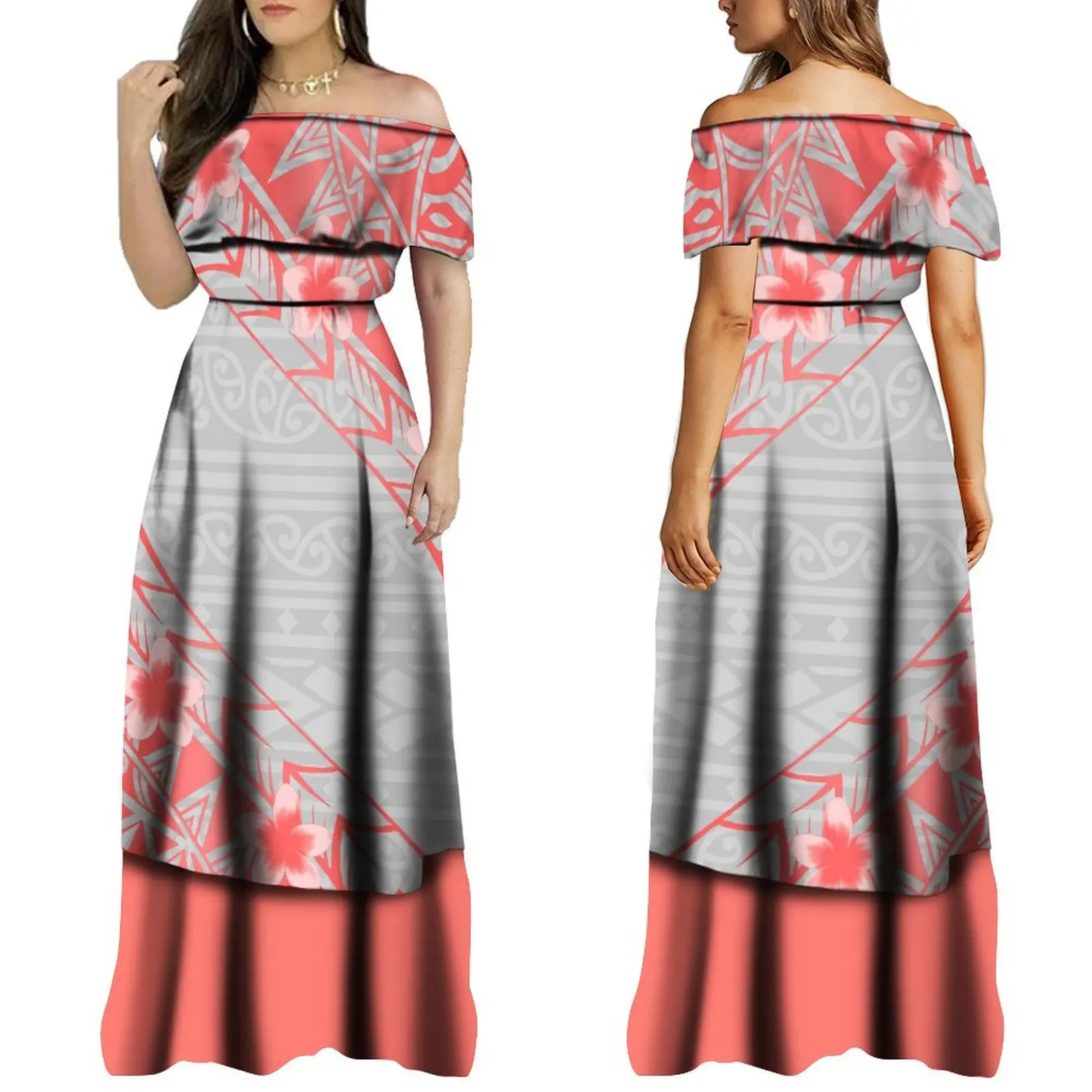 2024 Custom Logo Ethnic Style Elegant Dress Women'S High-Waisted Dress Polynesian Design Print