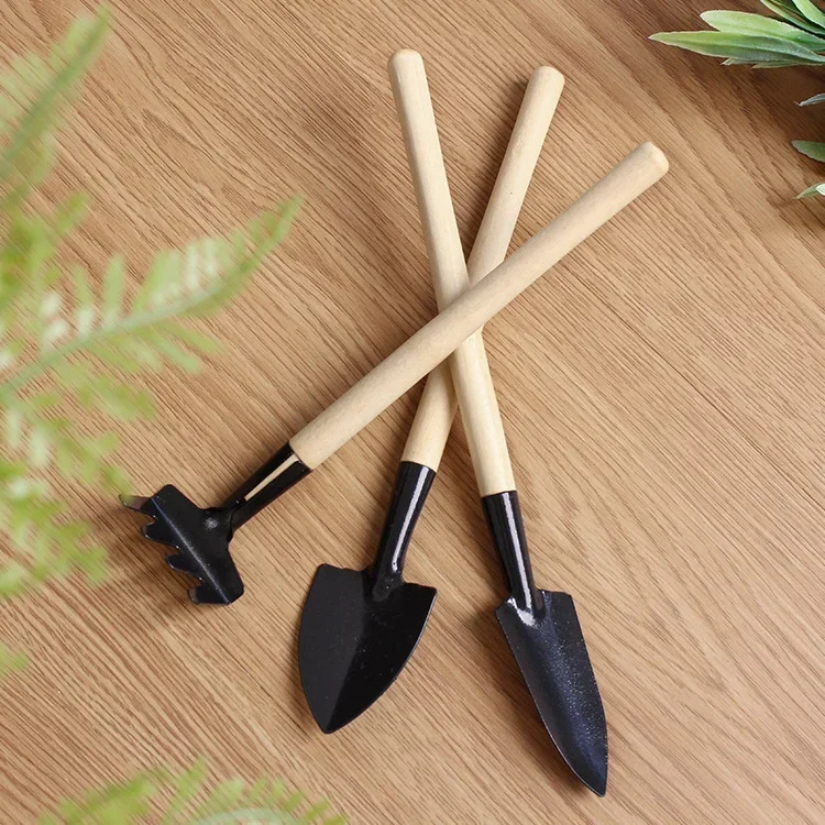 3pcs/set Mini Gardening Potting Tools Wooden Handle Shovel Rake Shovel Multifunctional Household Plant Bonsai Loose Soil Tools