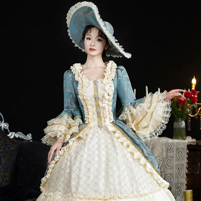 Corte europea mujer Medieval señora vestido azul pasarela fotografía escenario Drama disfraz Sukienki Wieczorowe Damskie Weselne