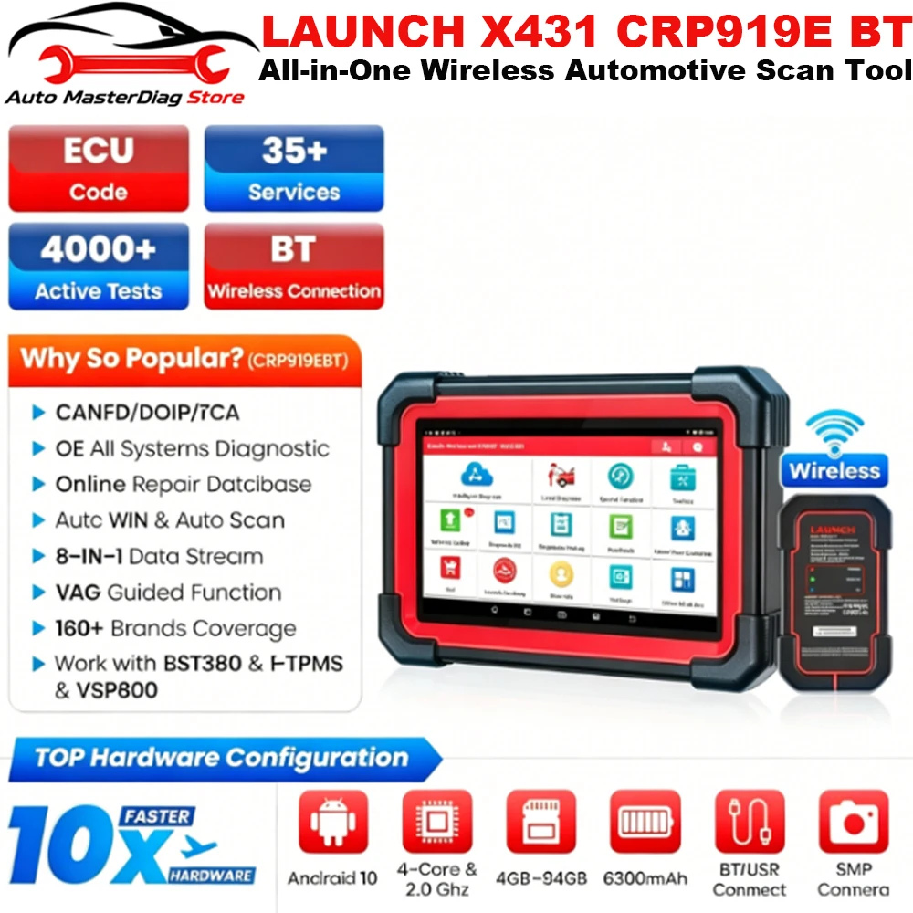 LAUNCH X431 CRP919E BT Car Diagnostic Tools CAN FD DOIP ALL Systems ECU Coding Bi-directional 35 Resets DBScar VII Auto Scanner