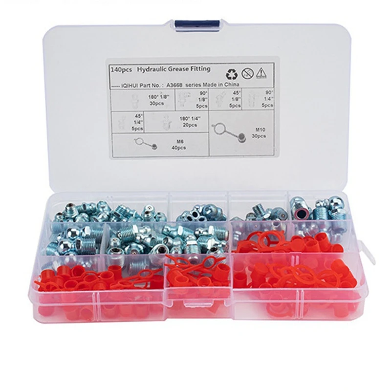 

140 шт./компл., ниппель для смазки, прямые аксессуары для смазочных фитингов, колпачки для смазочных фитингов, гидравлическая смазка Zerk, простая установка