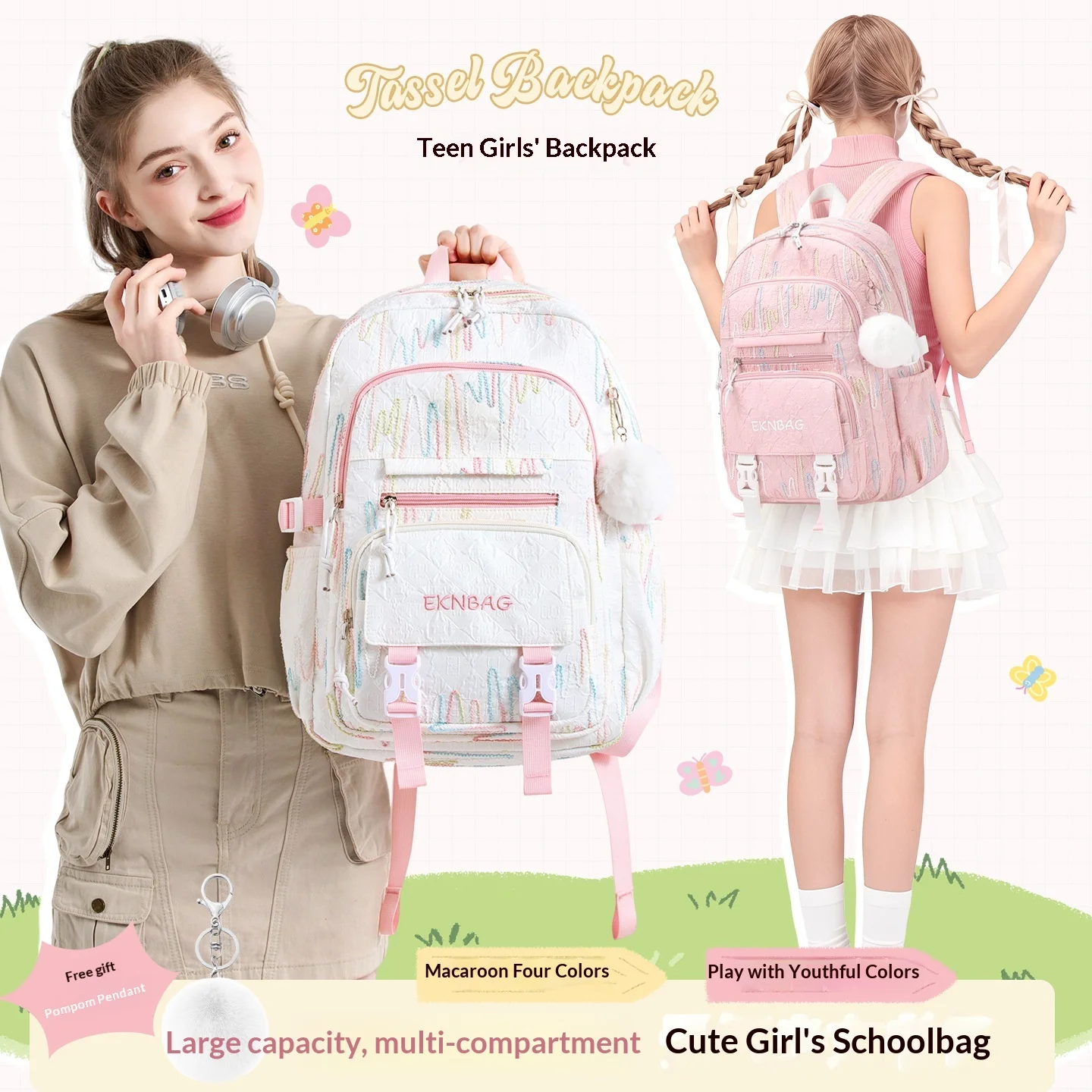 New Backpack for Girls,School Bookbag for Elementary Middle School Students,Stylish Teen Kids Daypack with Multiple Pockets