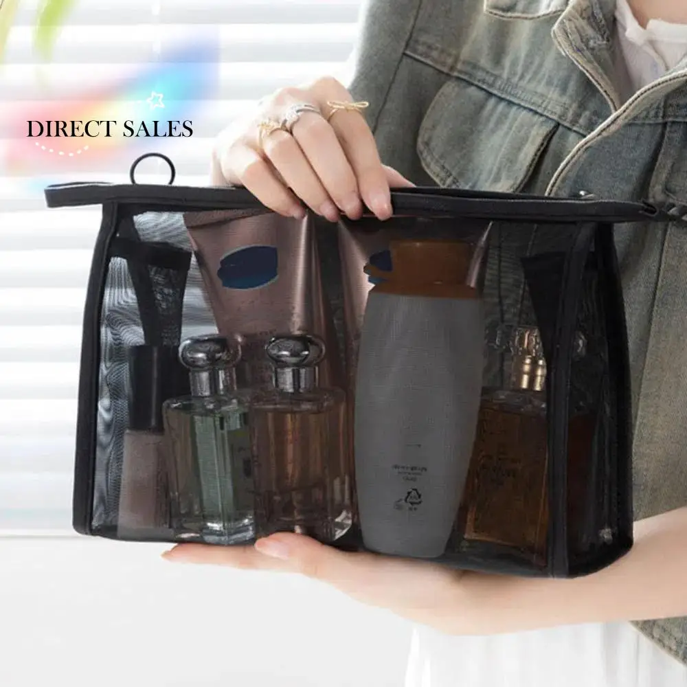 

Casual Mesh Makeup Bag Zipper Large Capacity Transparent Cosmetic Bag Pencil Cases Organizer Case Storage Toiletry Bag Outdoor