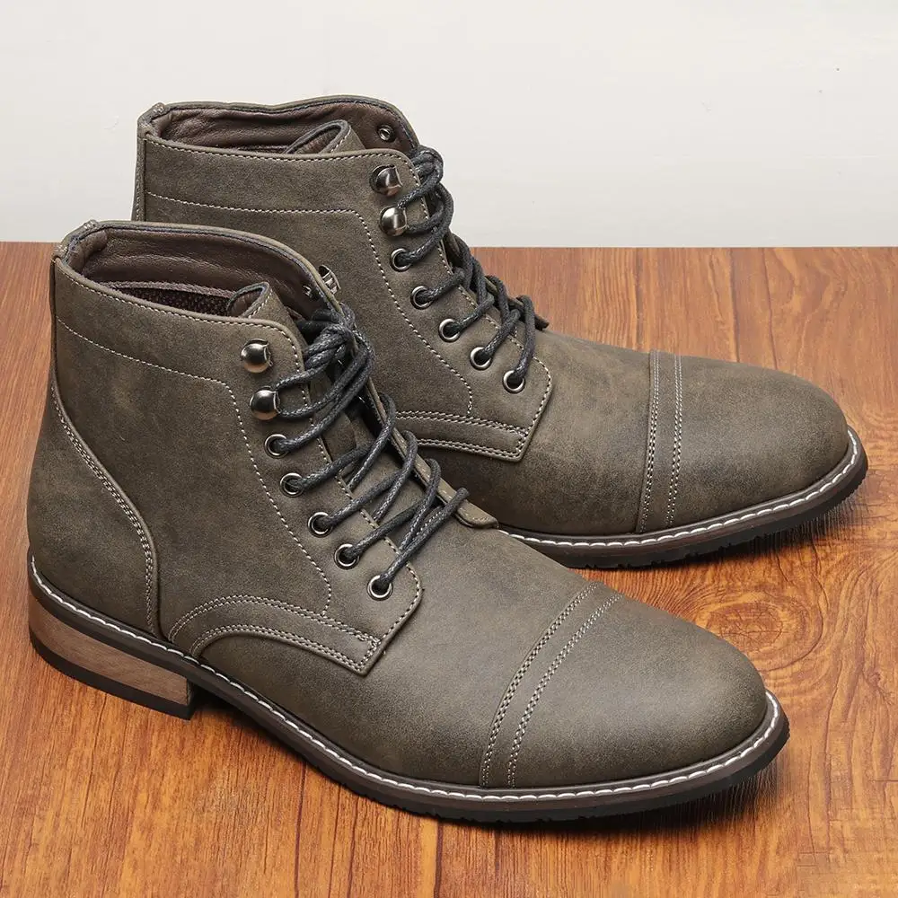Men's Boots Lace Up Boots For Man Lace Up Ankle Boots Man Boots Round Toe Slim Outsole With Low Block Heel