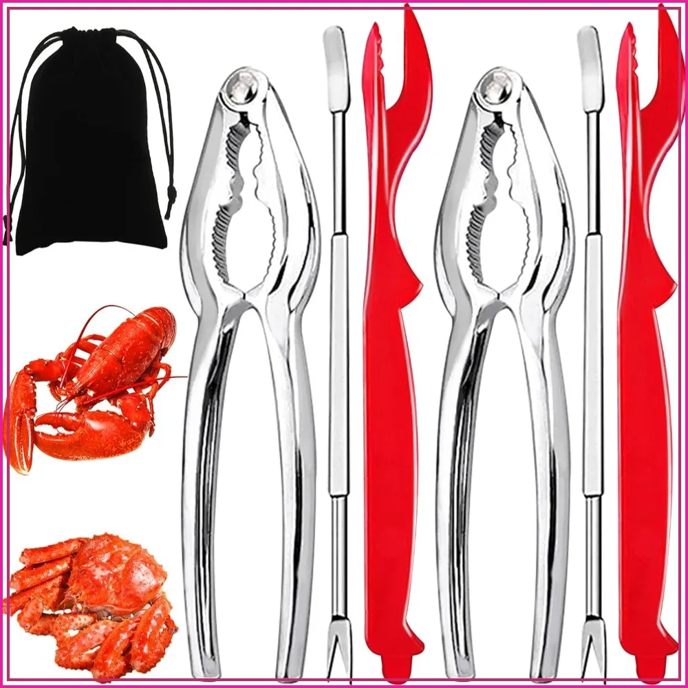 

7-Piece Seafood Tools Set: 2 Crab Crackers, 2 Lobster Shellers, 2 Forks, Storage Bag
