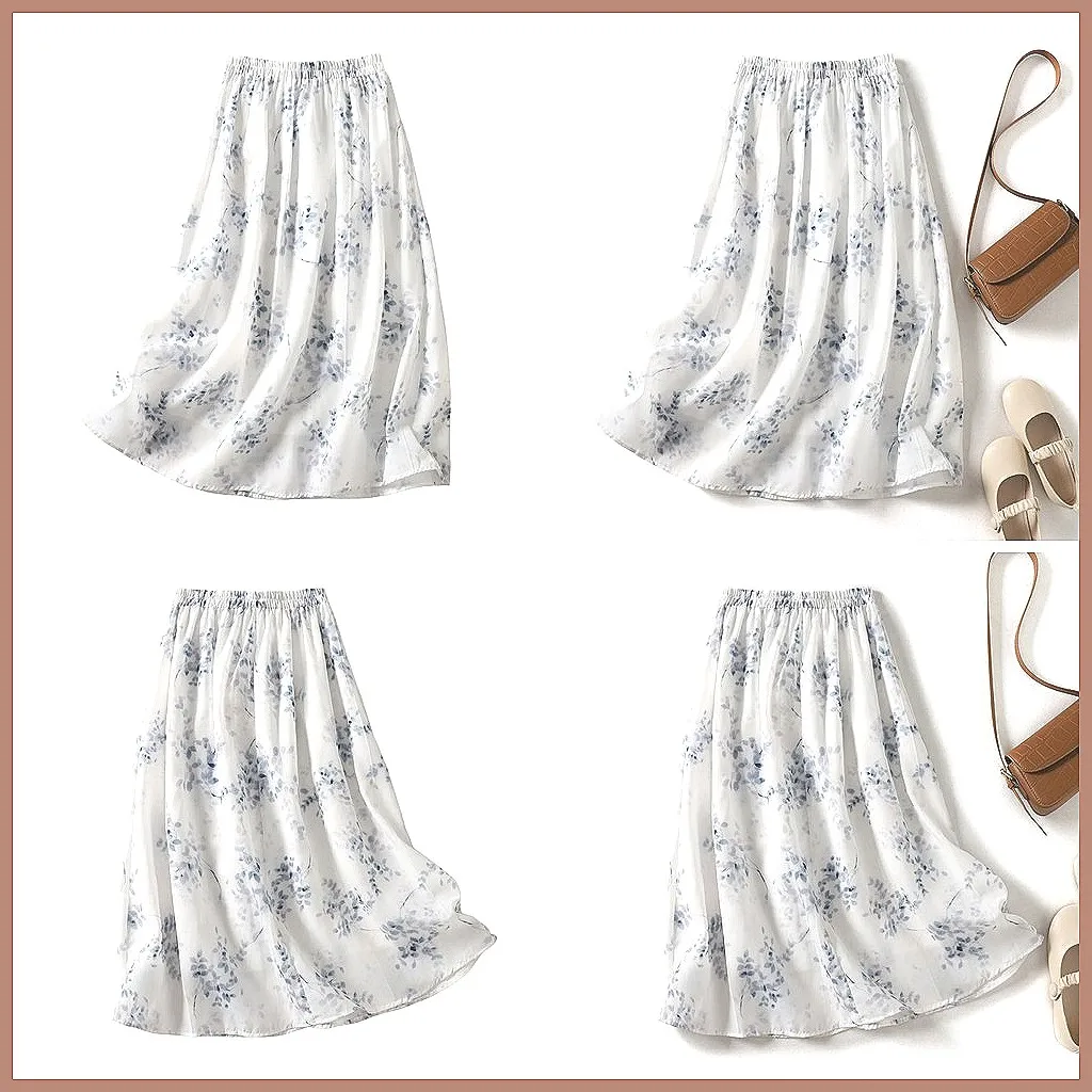 

Women's Floral Midi Skirt - Boho Beach Skirt Lightweight Flowy Pleated Summer Skirt for Vacation