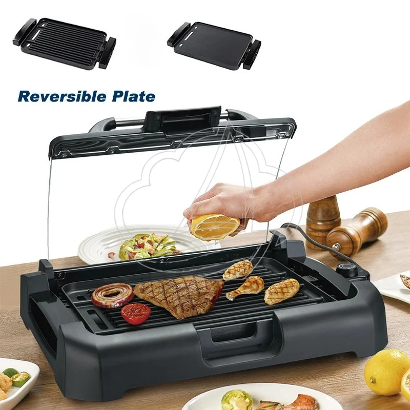 

1800W 2-in-1 Reversible Electric Grill, Smokeless Indoor/Outdoor BBQ & Griddle with Non-Stick Plates