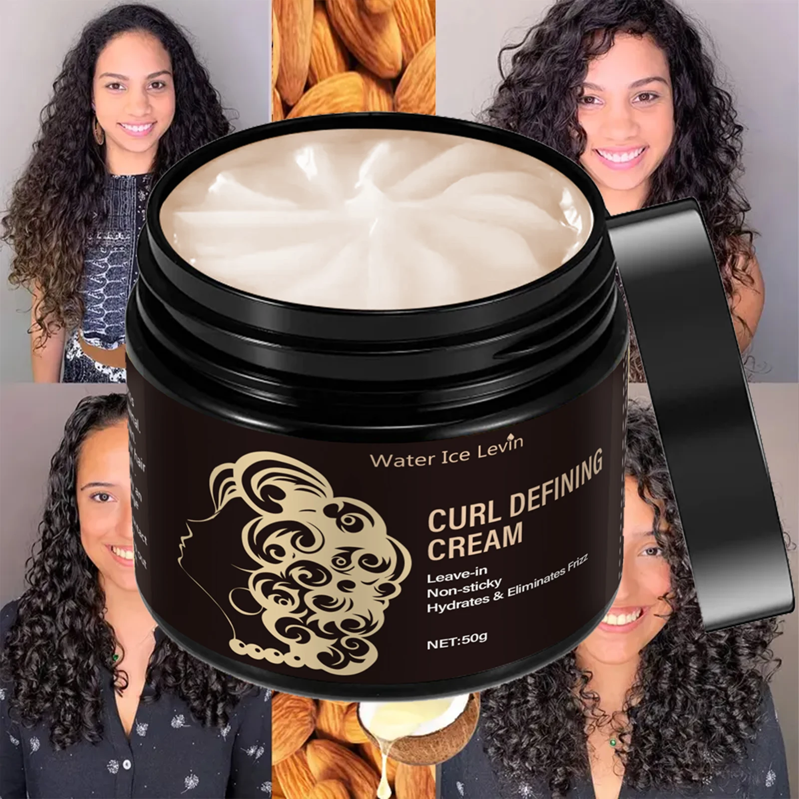Travel-Size Curl Cream 50g - Coconut Oil Leave-In, Frizz Control & Definition, Non-Sticky for All Hair Types