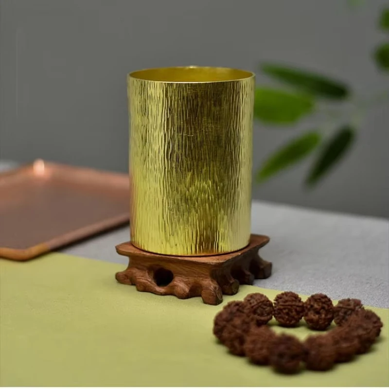 400ml Hand Hammered Vertical Stripes Pure Copper Camping Mug Vintage Straight-Sided Tumbler for Cold Drink Tea Coffee Drinkware