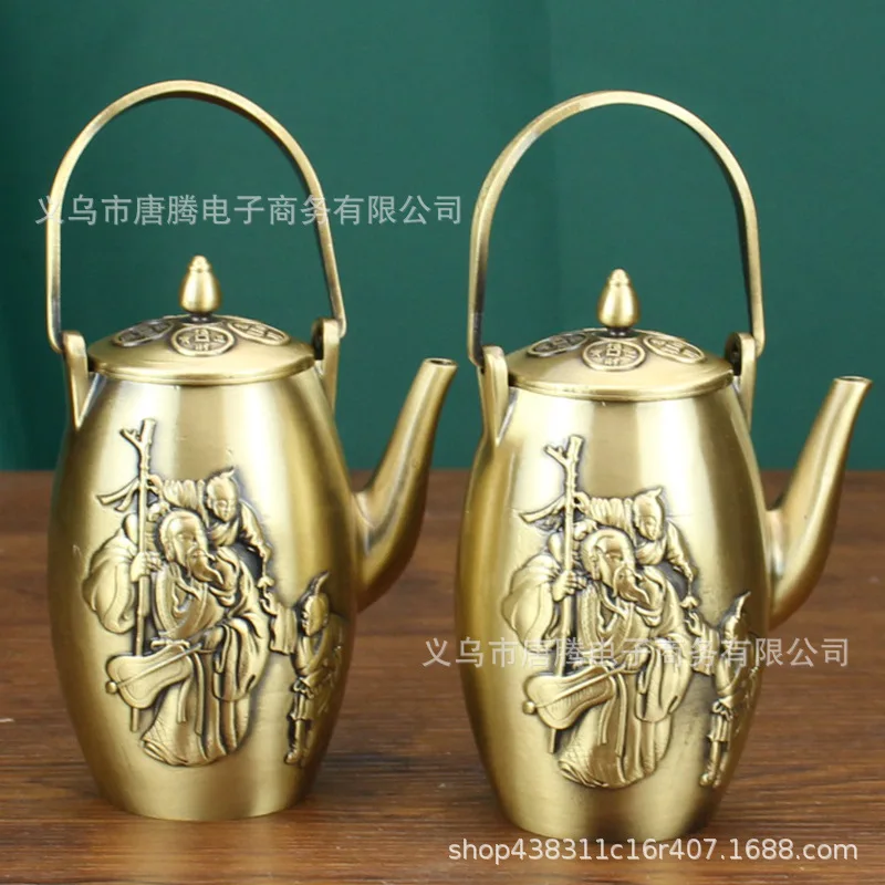 

Brass metal crafts old man pot Shouxing old hand pot polished pure copper lucky small teapot.