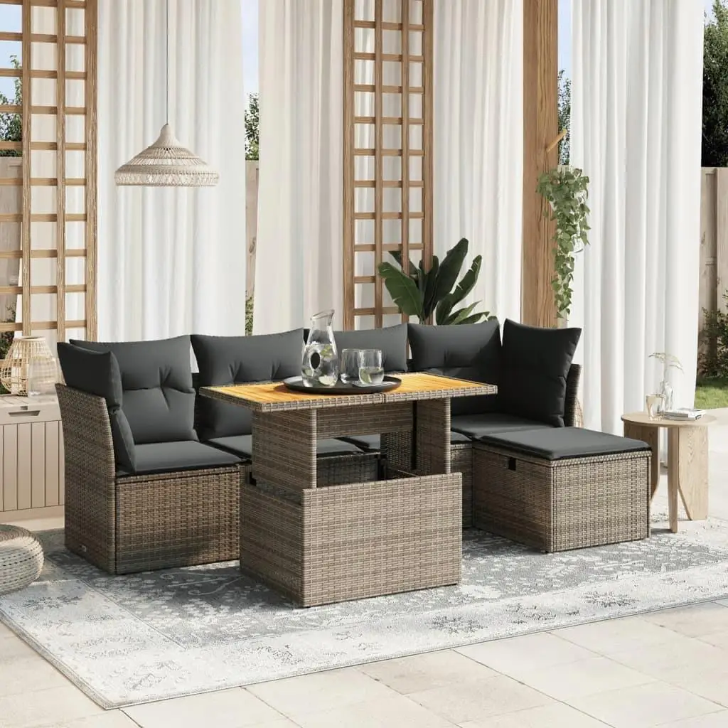 

Stylish Grey Dark Grey PE Rattan 6 Piece Outdoor Garden Sofa Set Modern Patio Furniture