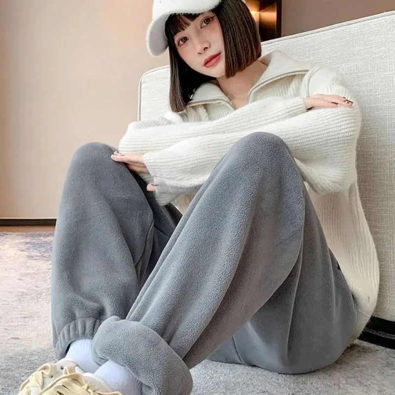 

Spring Casual Women's Pants Warm Harem Velvet Wide Leg Cargo Trousers Loose Oversize Sweatpants Vintage Fleece Pants for Women