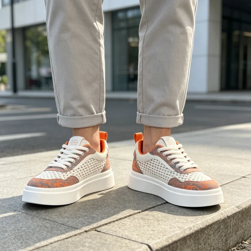 Men's Woven Mesh Skate Shoes 2026 Summer Anti Slip Platform Sole Breathable All Mat Daily Streetwear Footwear