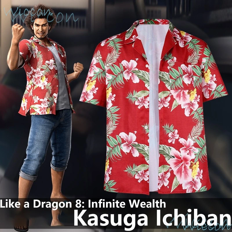 Game Kasuga Ichiban Cosplay Like a Dragon: Infinite Wealth Cosplay costume T-shirt Short-sleeved shirts Prop Party play For Men