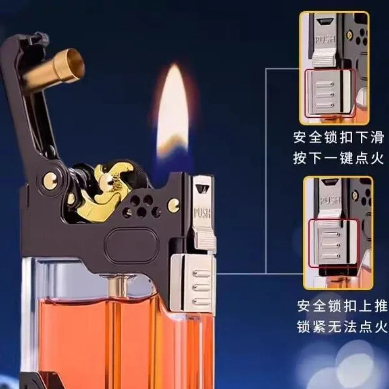 Zorro 833 Metal Keroseine Transparent Gas Tank Lighter Creative One-click Ignition Hot Wheel Men's Gift Outdoor Gas Tool