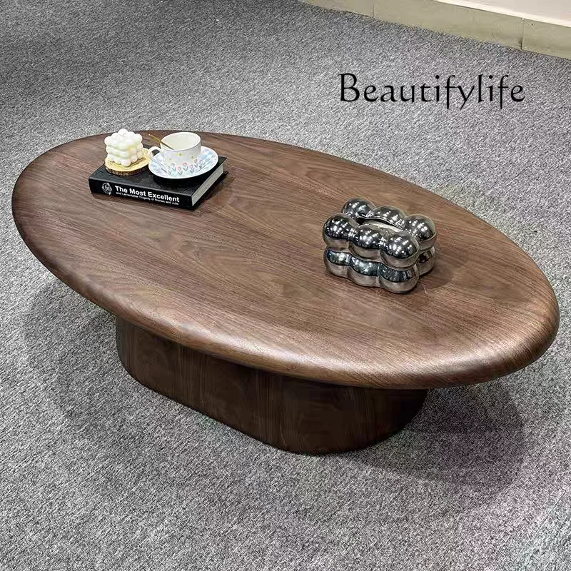 

Medieval walnut oval wooden coffee table minimalist modern home living room designer wabi sabi