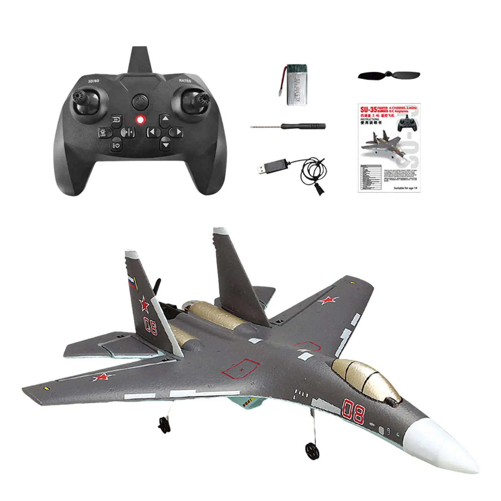 RC Plane Flying Time 15Min 4 CH 360° Intelligent Obstacle Avoidance 6 Axis Fighter Jet for Outdoor Beginner Kids Boys Girls