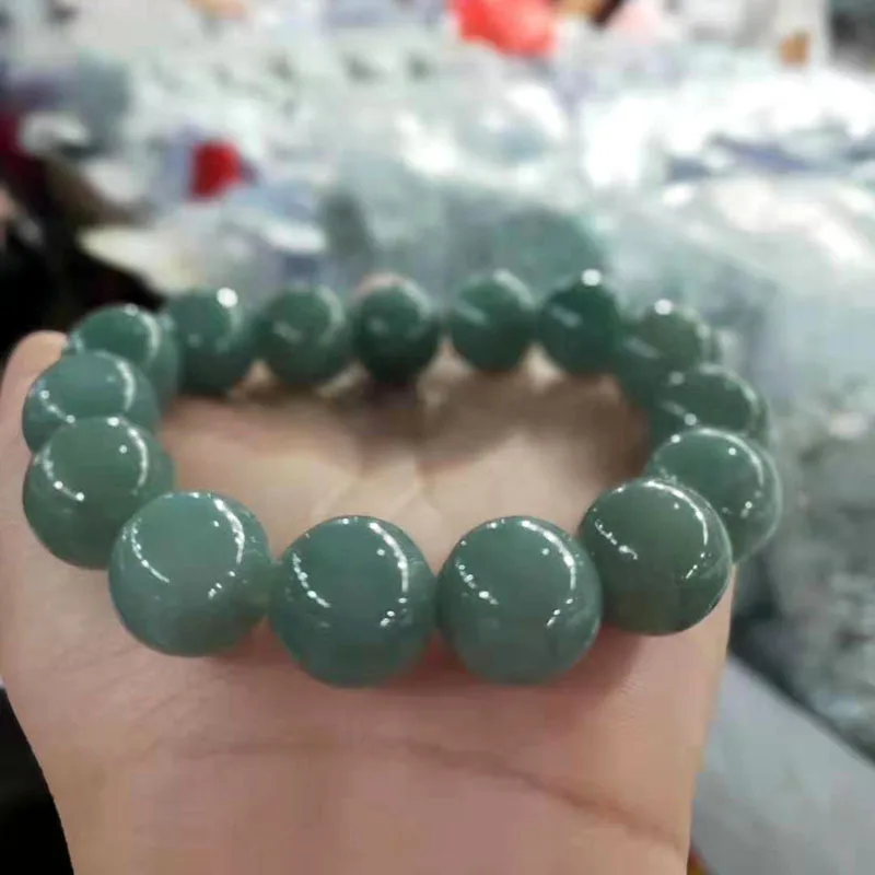 

Natural A- LevelWaxy Kinds Oil Cyan Myanmar Mine Timber Jade Bracelet Bracelets for Men and Women with National Inspec