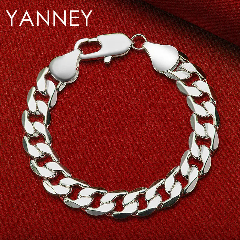 

2024 New 925 Sterling Silver 8 Inches 12MM Side Chain Bracelet For Women Men Fashion Charm Engagement Gift Party Jewelry