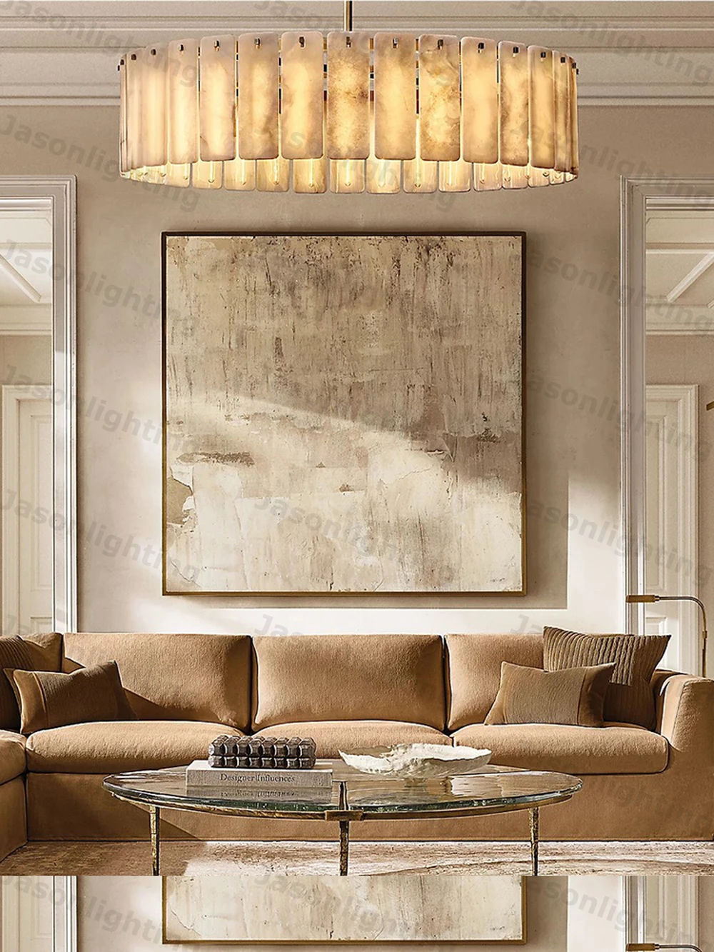 Elevate Your Living Room With Our LED American Marble Chandelier High-end Alabaster Pendant Light Brass Chrome Dimming Function