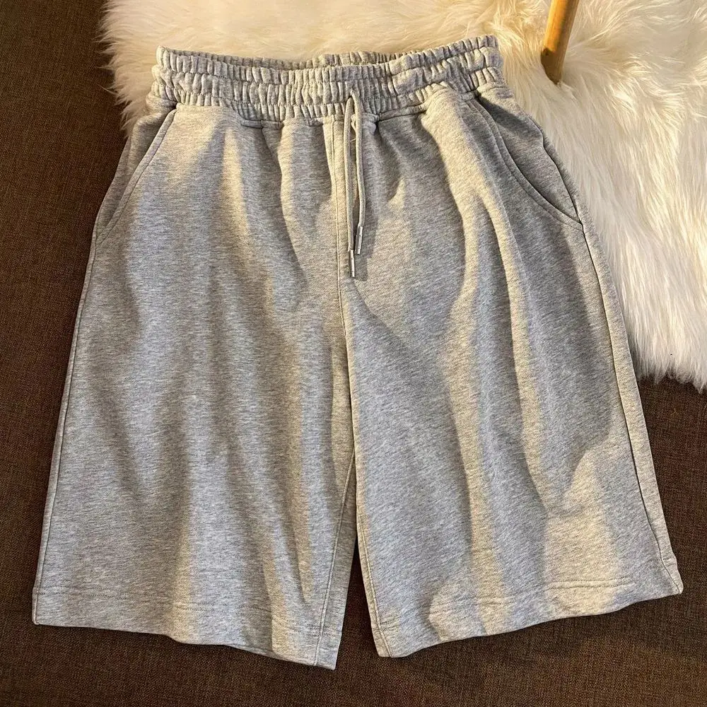 2026 New Five Point Gray Shorts for Women in Summer, High Waist, Loose Fit, Slim and Short, Wide Leg Casual Pants