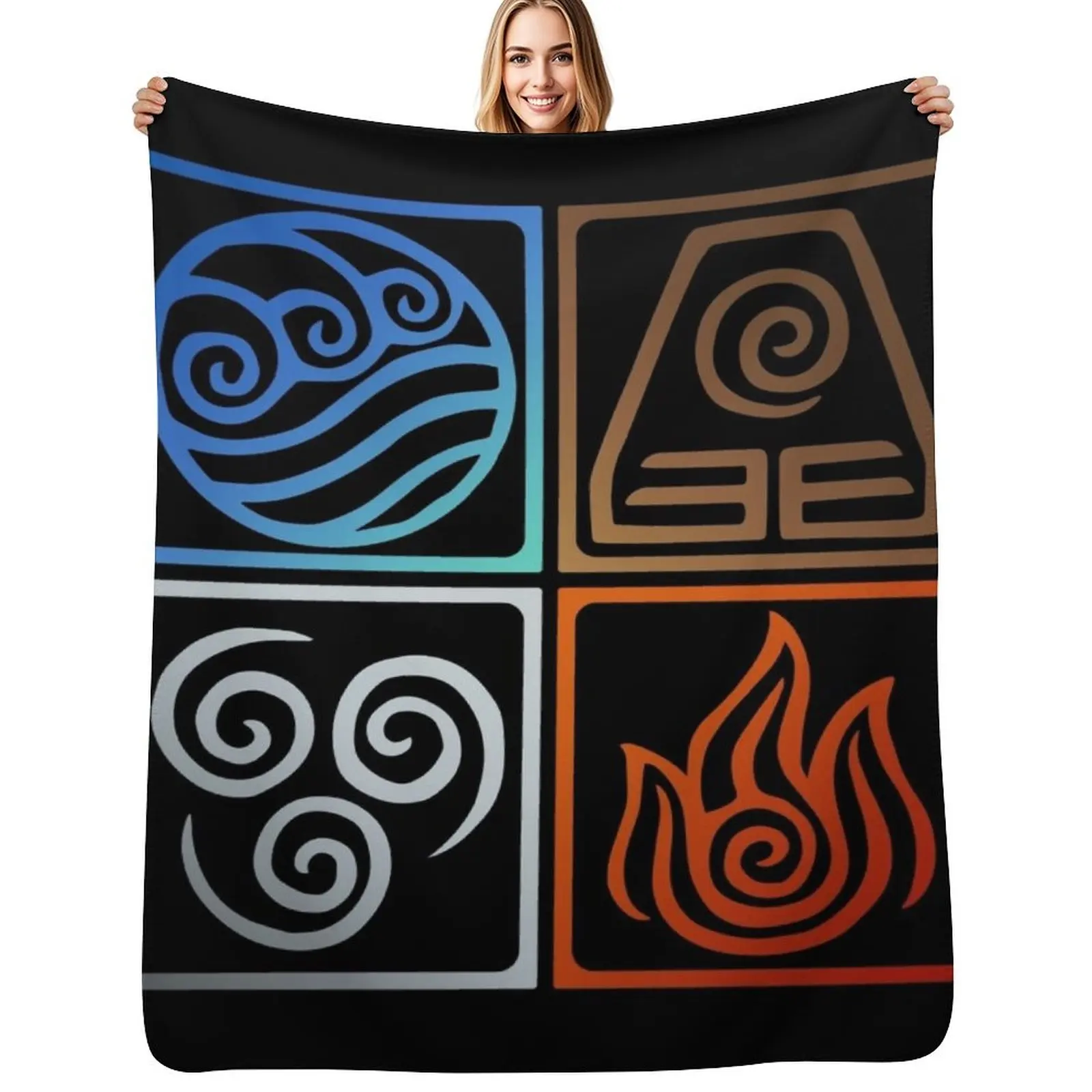 Avatar Four Elements--Gradient Colors Throw Blanket Shaggy Furry Soft Blanket for Bedroom Living Room