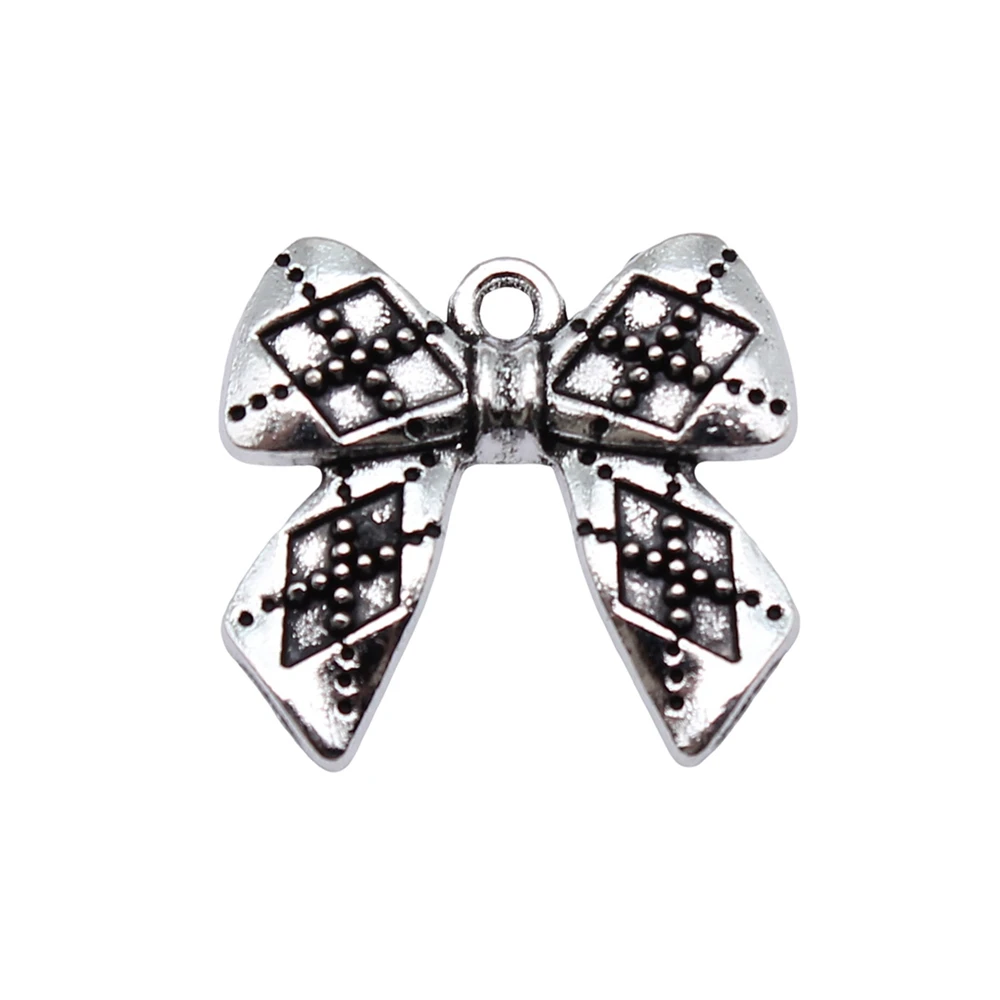 10pcs/lot 18x20mm bow Charms For Jewelry Making Antique Silver Color 0.71x0.79inch